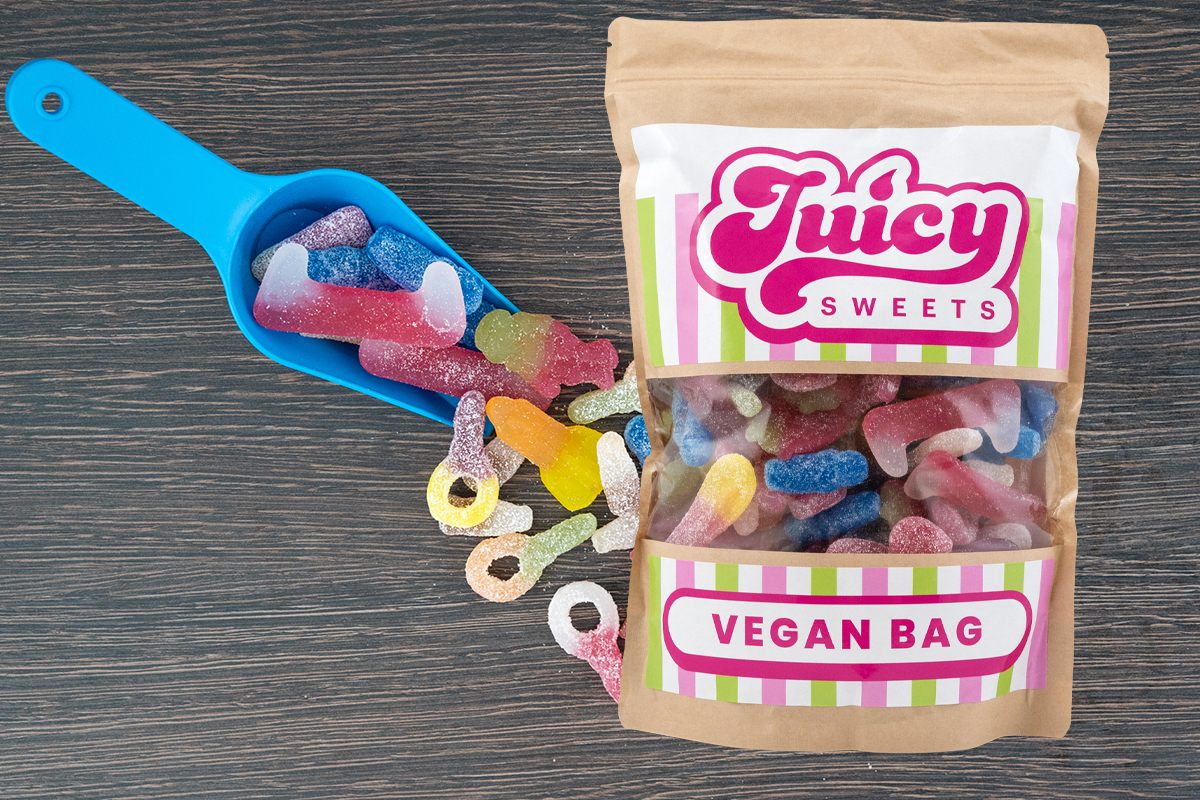 Juicy Sweets Vegan Bag with vegan-friendly pick and mix sweets